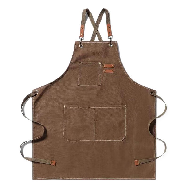 BAIGE Fashion Canvas Apron Denim Oil-Resistant Kitchen Restaurant Waist Apron Thickened Durable Workwear Camel Regular