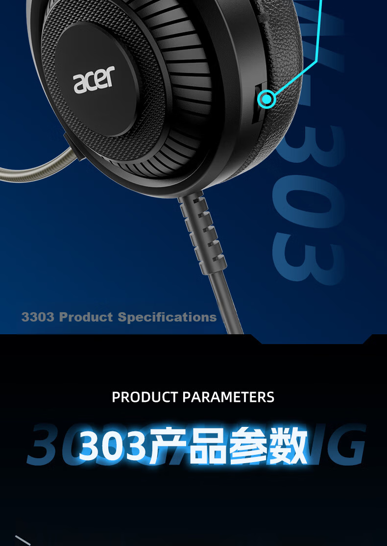 Acer OHW201 Wired Over-Ear Gaming Headset for Desktop and Laptop, Black, Single USB 7.1 Sound Card Version, Invoice Available 12