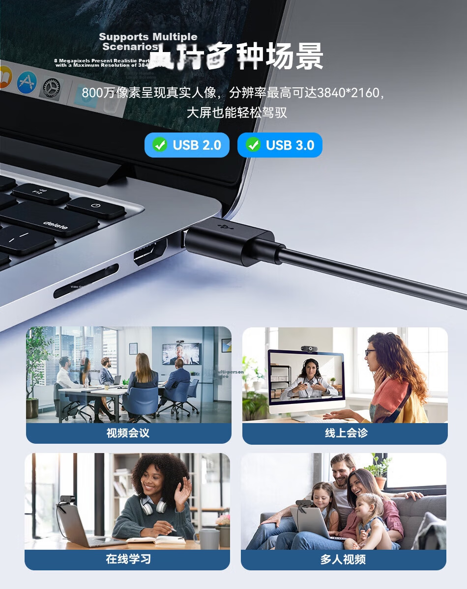 EMEET C980 PRO Ultra HD 4K Webcam with Built-in Microphone and Speaker, Plug-and-Play, All-in-One for Multi-Person Video Calls, Meetings, and Online Classes 6