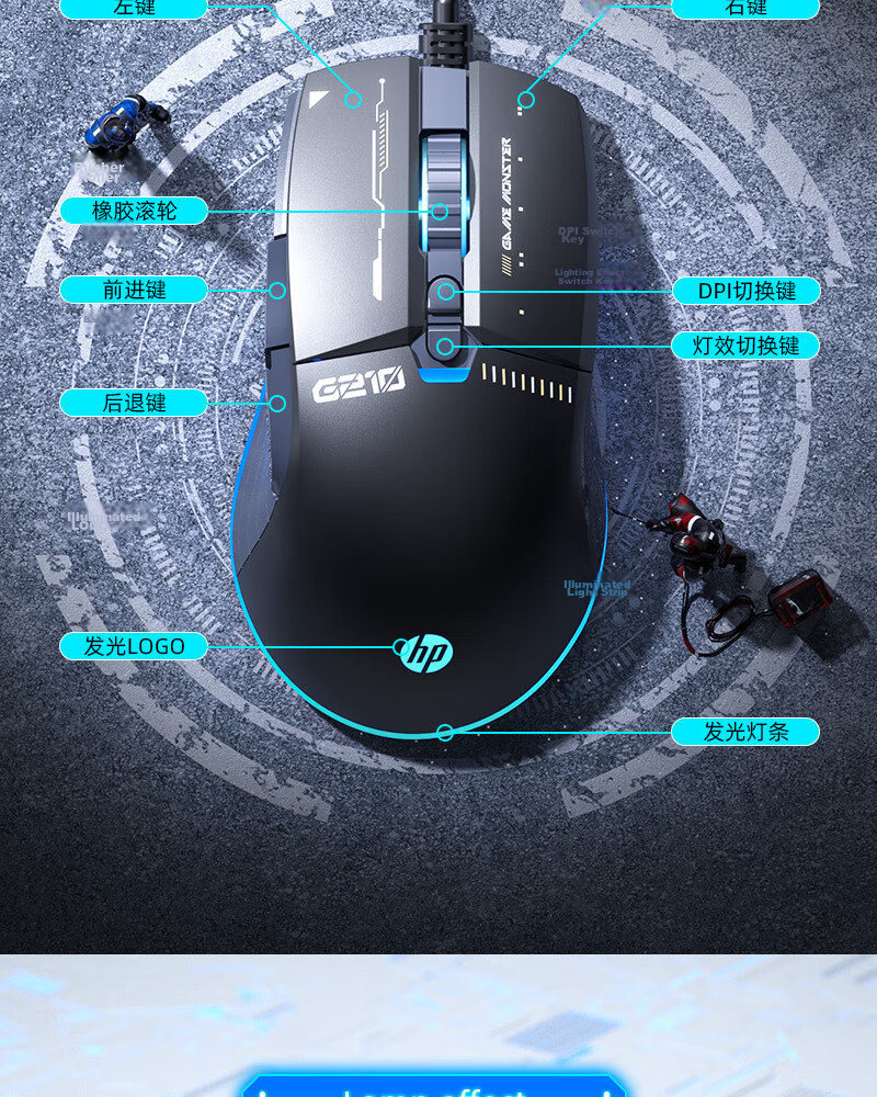 HP G210 Wired Gaming Mouse with RGB Breathing Light, Silent E-Sports Macro Programming, for LOL And PUBG, USB Interface, Compatible with Laptops And Desktop Computers for Office Use, White with Sound 5