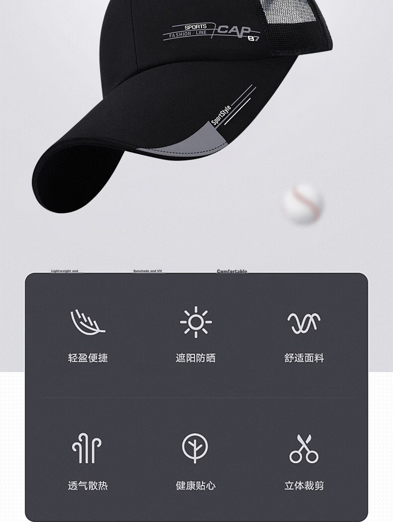RED DRAGONFLY Men's Summer Outdoor Long Brim Sun Hat Mesh Baseball Cap Fishing Travel Duckbill Sunshade Breathable Sun Hat 2