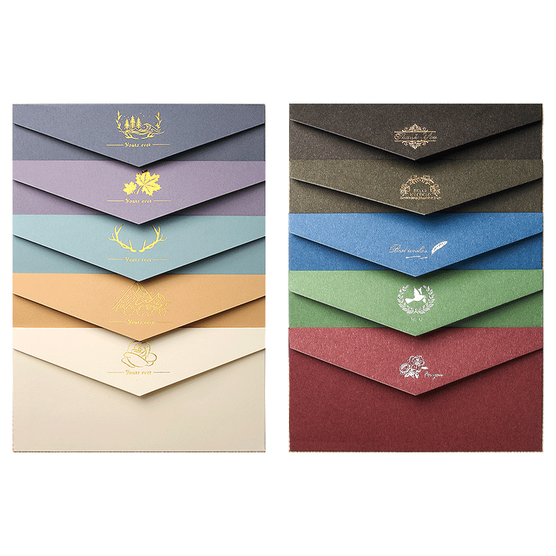 Vintage Envelope and Letter Paper Set 10 Colors Mixed Traditional Chinese Style Postcards Handwritten Greeting Cards Valentine's Day Birthday Gift Premium Gold Foil Love Letters Invitation Cards
