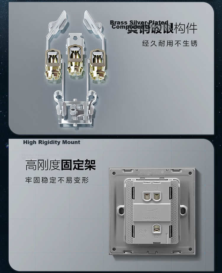 BULL Switch Socket Butterfly Ultra-thin Series 10A Angled Five-hole Socket G57Z223A Distant Mountain Gray Pack of 10 16