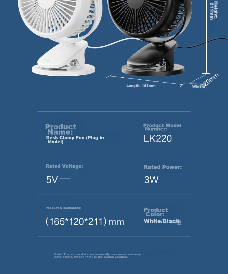 Deli [Hot-Selling] Desktop USB Mini Fan Small Electric Fan for Students Dormitory Office Workstation Bedside Quiet Fan - LK220 Black 20