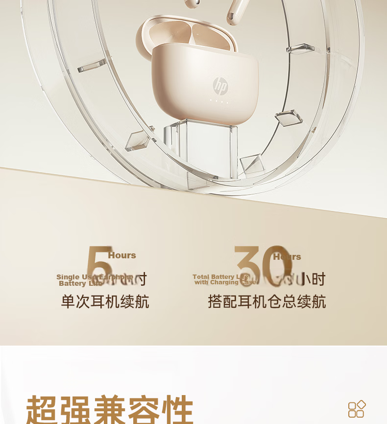 HP 2026 Latest True Wireless Bluetooth Earbuds Long Battery Life Semi-In-Ear Noise Cancelling Wireless Sports Running Music Gaming Compatible with Apple Huawei Xiaomi 15