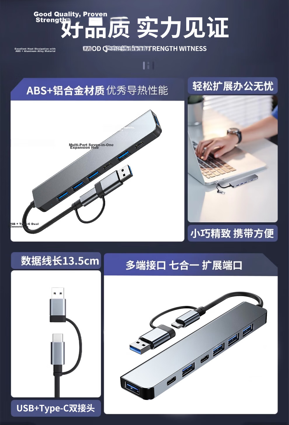 Tengfei Type-C/USB Hub to USB 3.0 Splitter High-Speed 7-Port Hub Multi-Adapter for Laptop Tablet Docking Station 5
