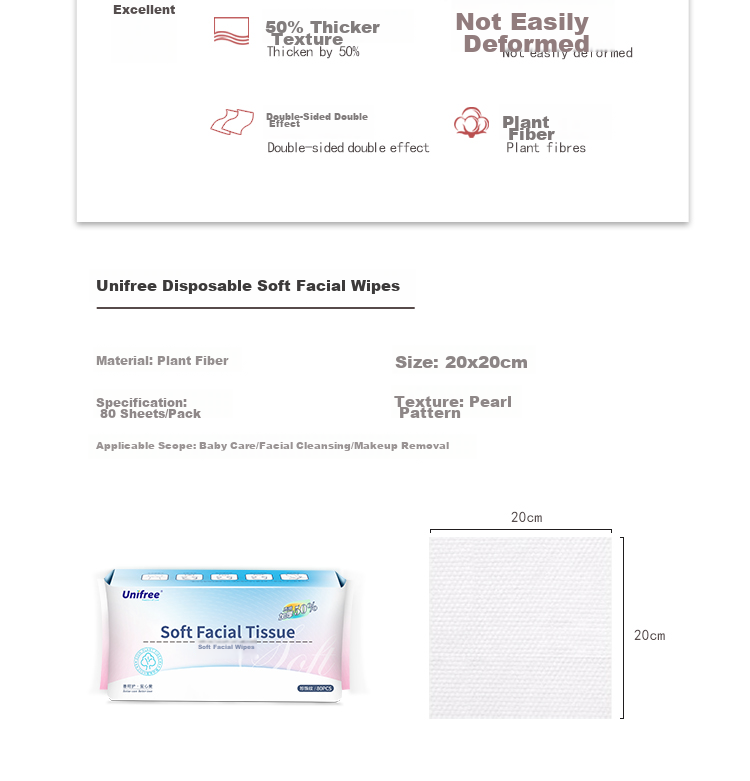Unifree Hanging Facial Towel 180 Sheets*3 Packs Extra Large Thick Disposable Soft Cotton Face Wipes 2