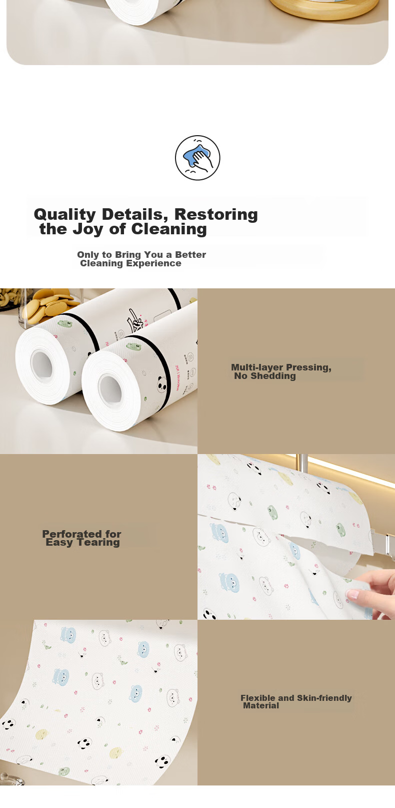 Grace Lazy Cleaning Cloth 24x30cm 150 Sheets Kitchen Paper Towels Disposable Absorbent Oil-Removing Dish Cloths 10