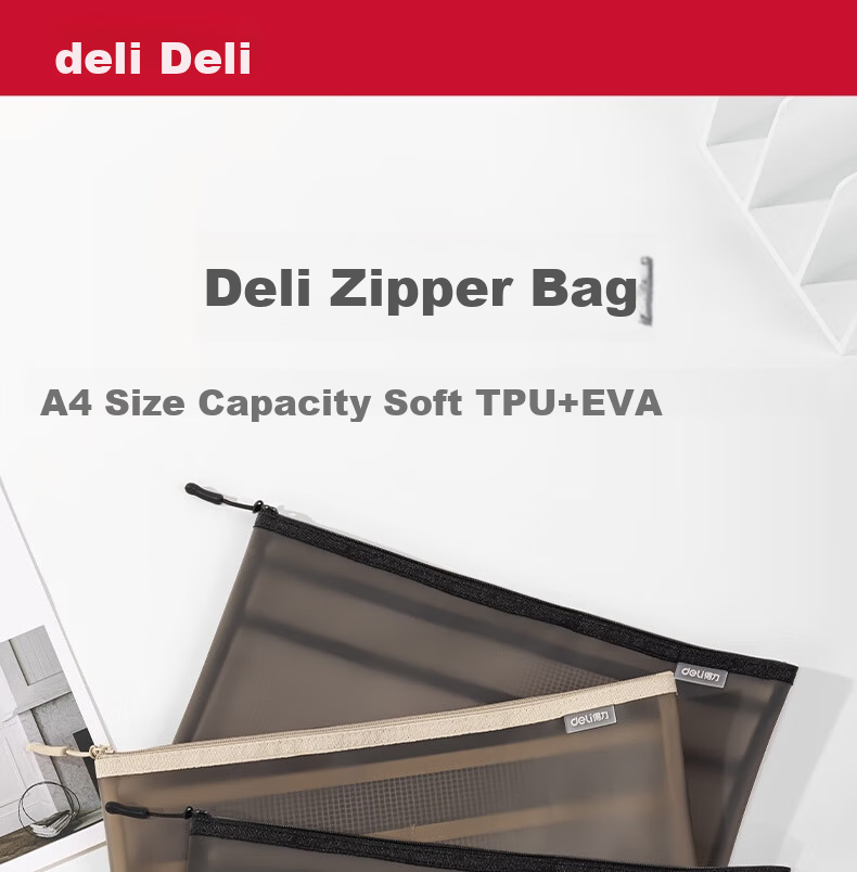 Deli TPU Zipper Bag Document Bag Grade 1 Primary School Subject Classification File Folder Document Certificate Storage Gray 64867 1