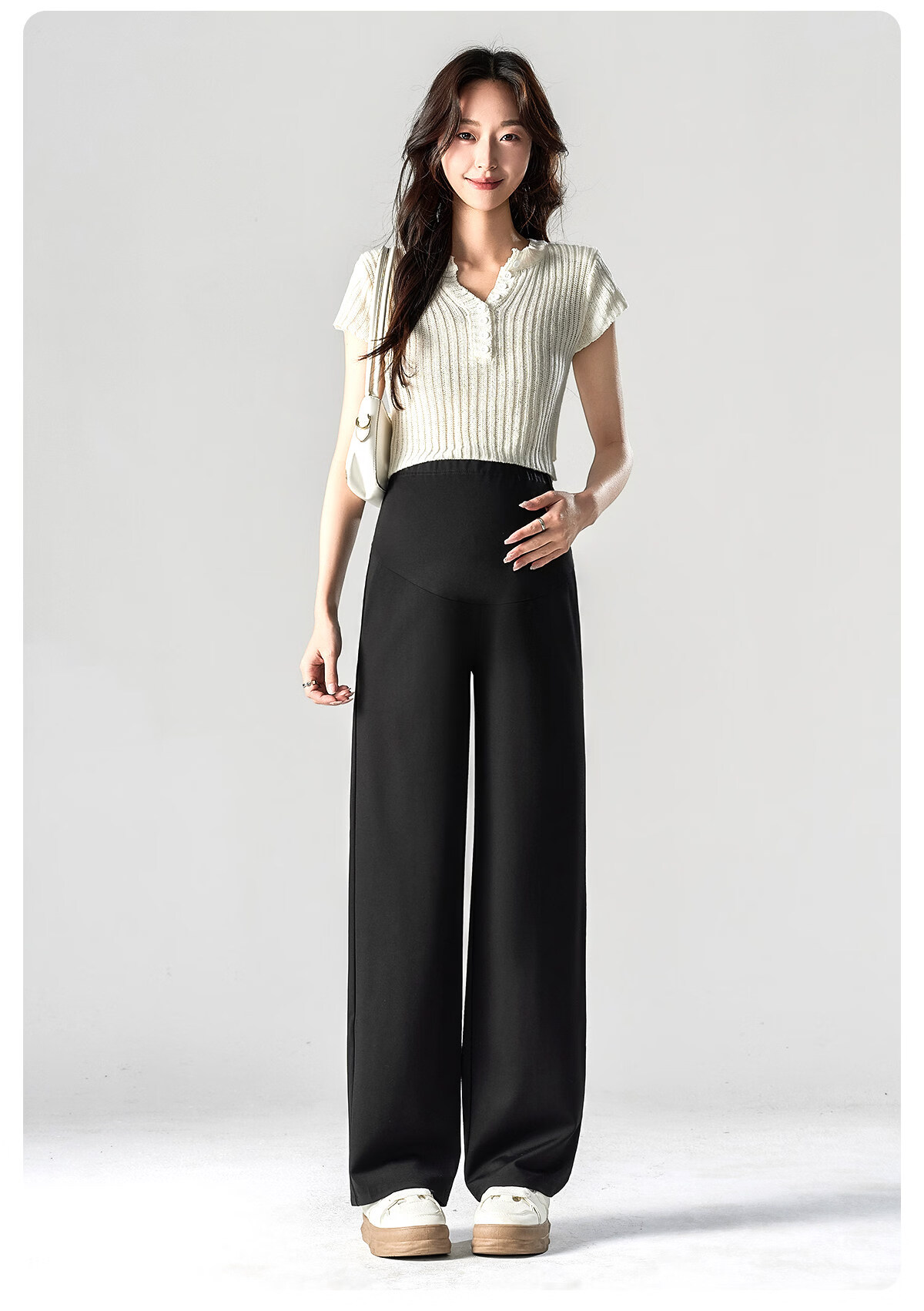 JOYNCLEON Maternity Pants Summer Thin Suit Petite Non-Restrictive Wide-Leg Maternity Trousers Black XXL jyk175178 16