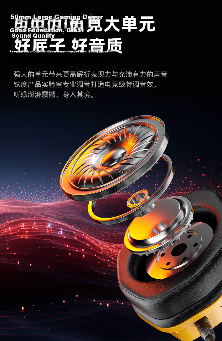 Taidu THS326 Quad-Mode Gaming Headset Bluetooth Wireless Over-Ear 7.1 Surround Sound Wired Esports Delta Operation Valorant FPS Positional Audio Lightning Yellow 13
