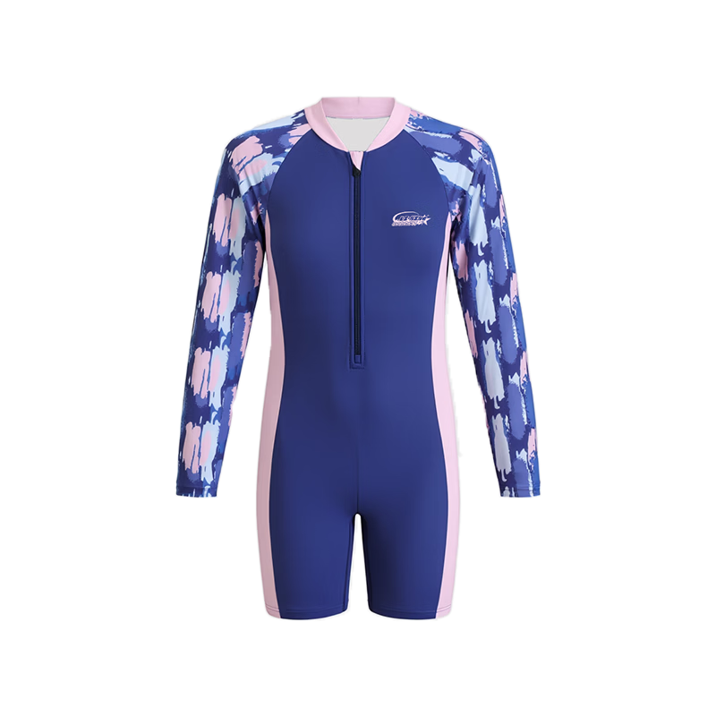 LI-NING Youth Girls' One-Piece Long Sleeve Surfing Swimsuit, Five-Point Professional Training Swimwear 1342 Gray Purple 160
