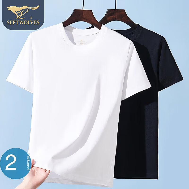 SEPTWOLVES Men's Pure Cotton Short Sleeve T-Shirt Breathable Casual Sweat-Absorbing Base Layer for Running All Seasons