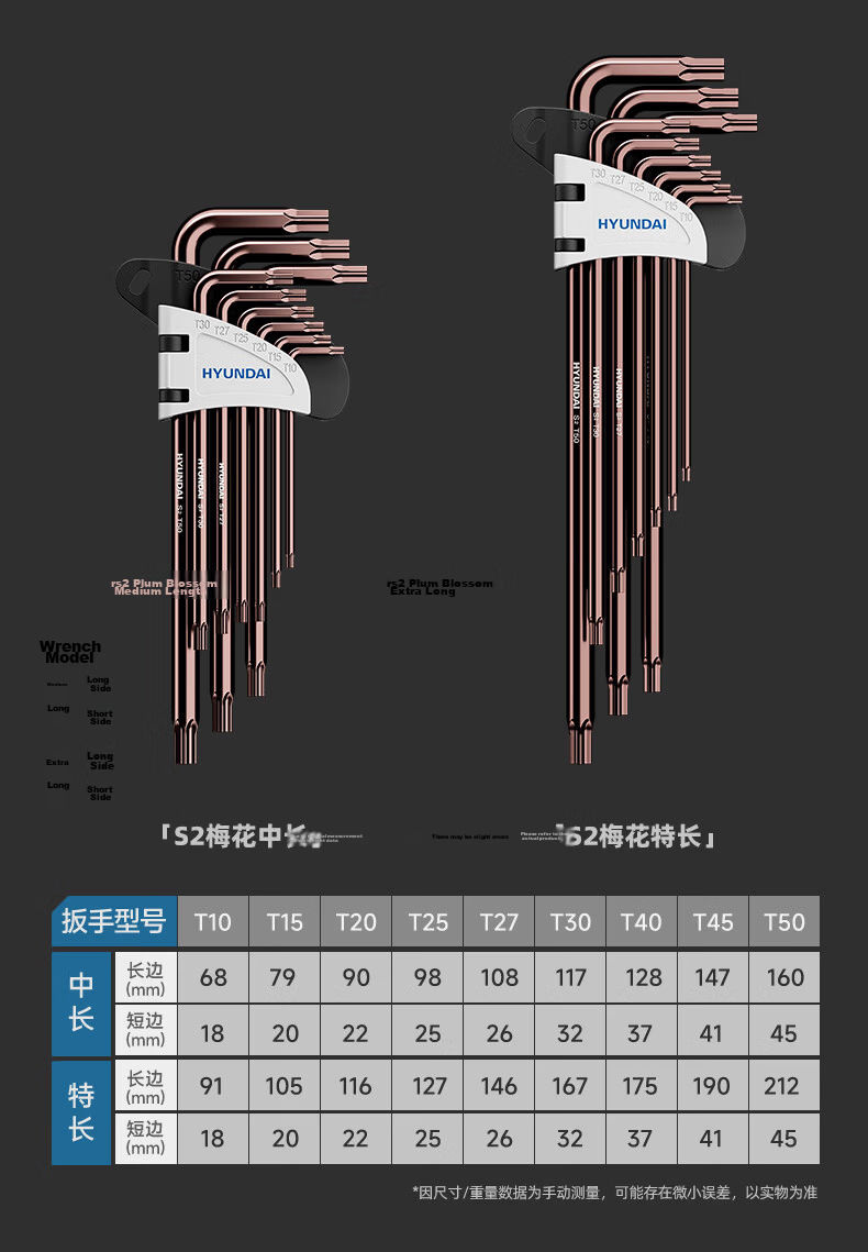 HYUNDAI Hex Key Wrench Set, Boxed, Double-Ended, Extra Long, 9-Piece, Multi-Functional Star-Shaped Hexagonal Wrenches 23