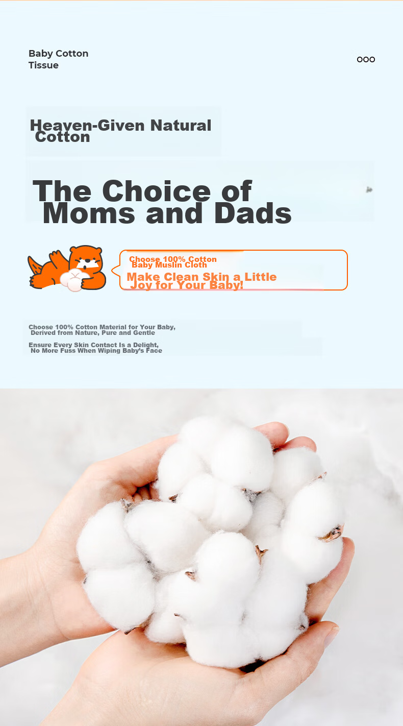 Fluffy Life 100% Cotton Soft Wipes 80 Sheets x 6 Packs Baby Disposable Face Towels Dual-use Dry and Wet Pure Cotton 5