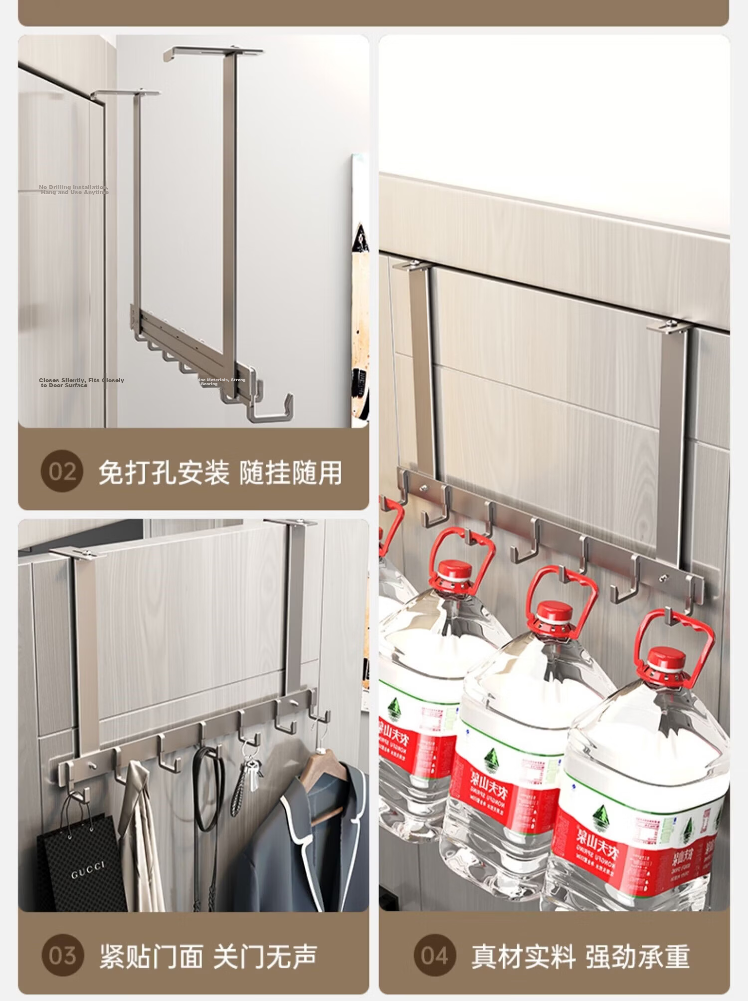 Xinpai Vintage Style Door Hanging Hook Silent No-Drill Bathroom Storage Rack Bedroom Over Door Clothes Hanger Adhesive Hook 2