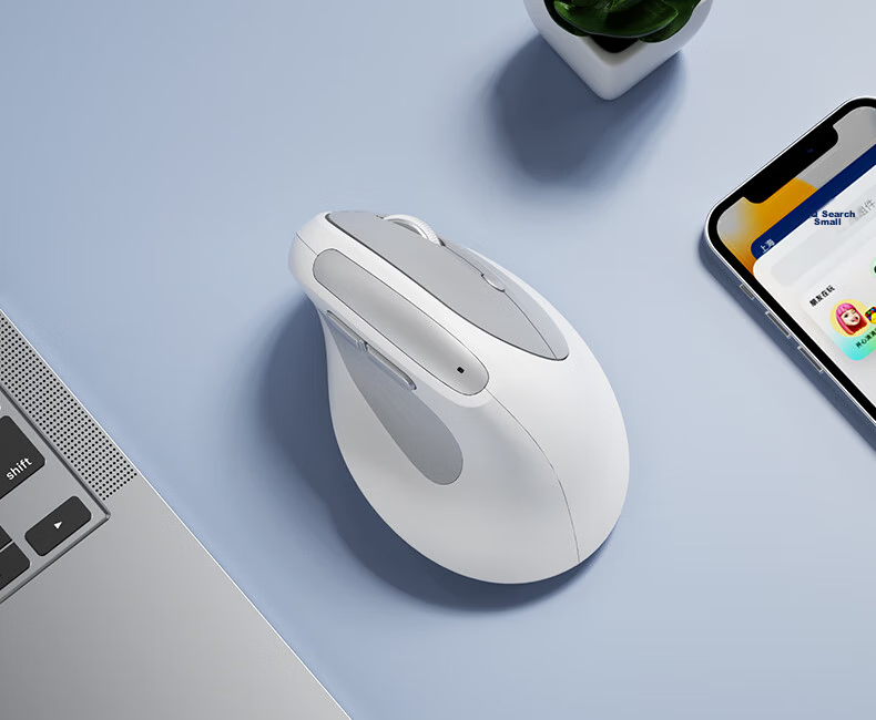 B.O.W Hangshi MD390L Wired Wireless Bluetooth Tri-Mode Rechargeable Ergonomic Vertical Silent Mouse for Laptop Tablet Mobile Office Computer Gray Black 16