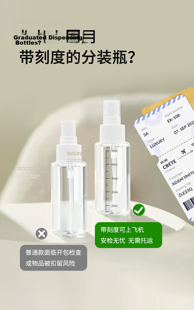 Meifuyu Spray Bottle Travel Refillable Bottle 50ml*2 with Scale Alcohol Press Spray Empty Bottle MF5052 8