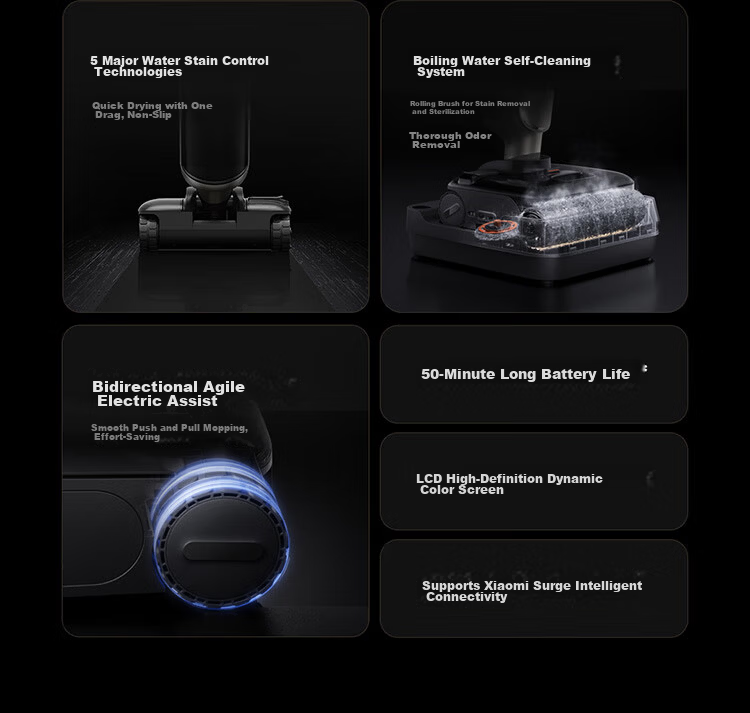 Mijia Xiaomi Floor Washer 4Max Innovative Smart Edge-Free 23kPa Suction Dual-Mode Assisted Sweeping and Mopping Integrated Anti-Tangle Floor Washer 4