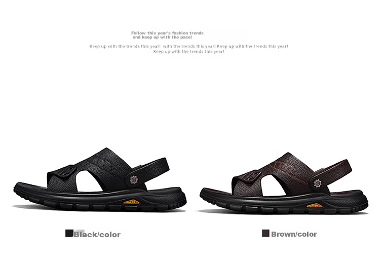 Bull Family Men's Leather Sandals Summer New Genuine Leather Soft Sole Breathable Beach Shoes Men's Versatile Two-Way Commuter Casual Slippers 29