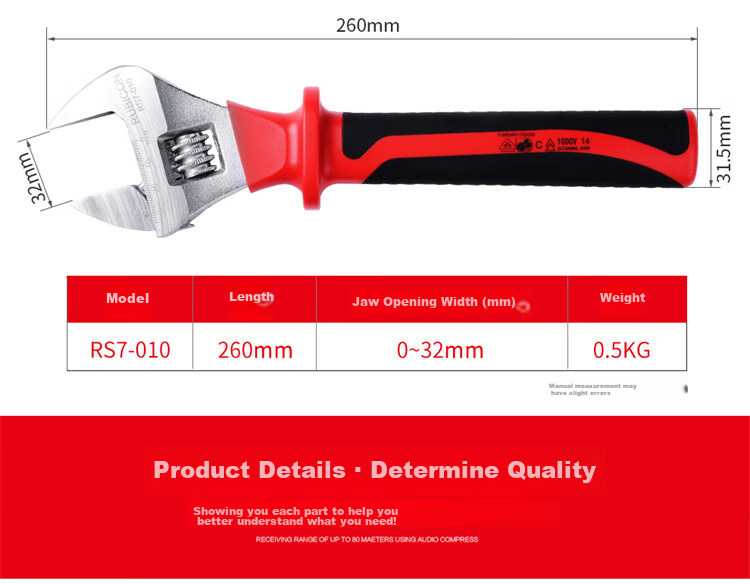 RUBICON High Voltage Insulated Adjustable Wrench Electrician Universal Open-End Wrench 8 Inch RS7-008 5