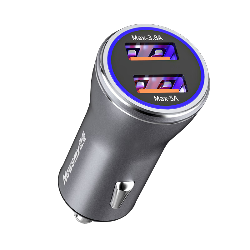 Newsmy Max 120W Car Charger for VIVO/OPPO Super Fast Charging Aluminum Alloy Dual USB-A Quick Charger Splitter Cigarette Lighter Single Car Charger