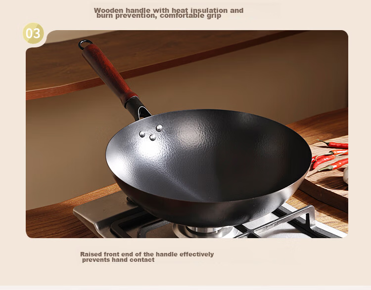 Zhang Sanfeng Zhangqiu 34cm Cast Iron Wok Non-Coated Round Bottom Gas Stove Stir Fry Pan Pre-Seasoned 7