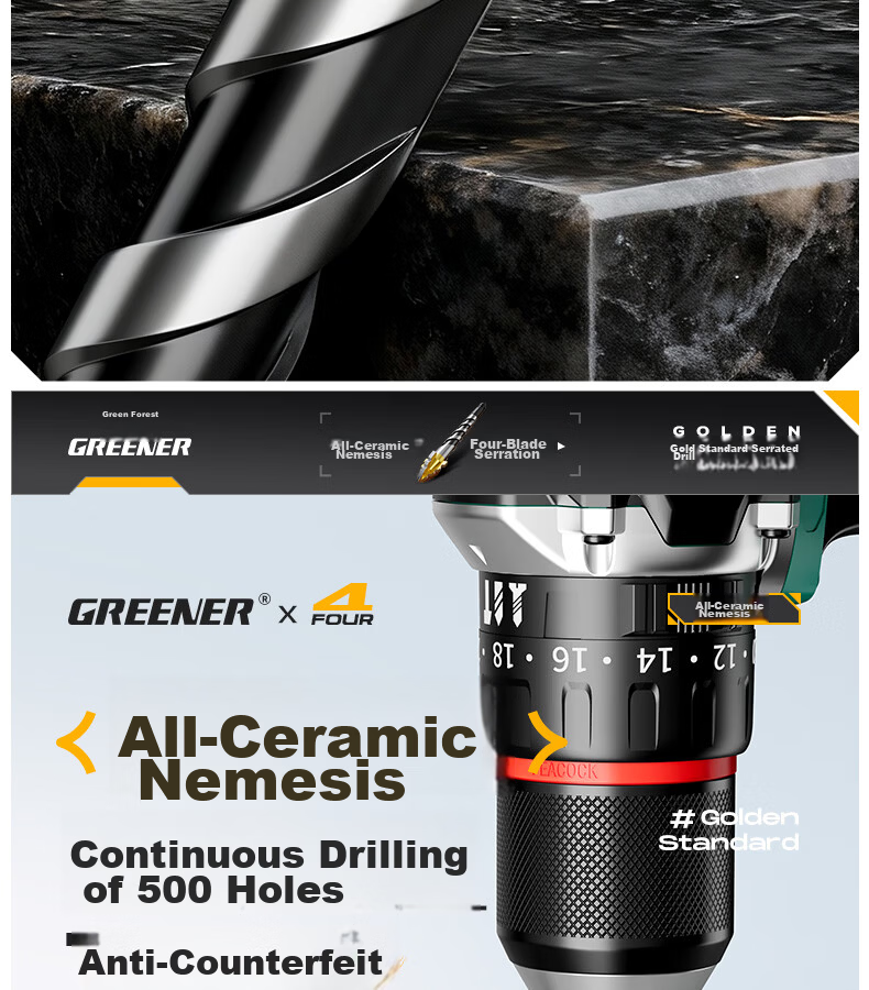 GREENER Gold Standard Serrated Core Drill Bit Set for Tile and Concrete, Ultra-Hard Electric Drill Bits, High Hardness, Sizes 6/8/10/12mm 4