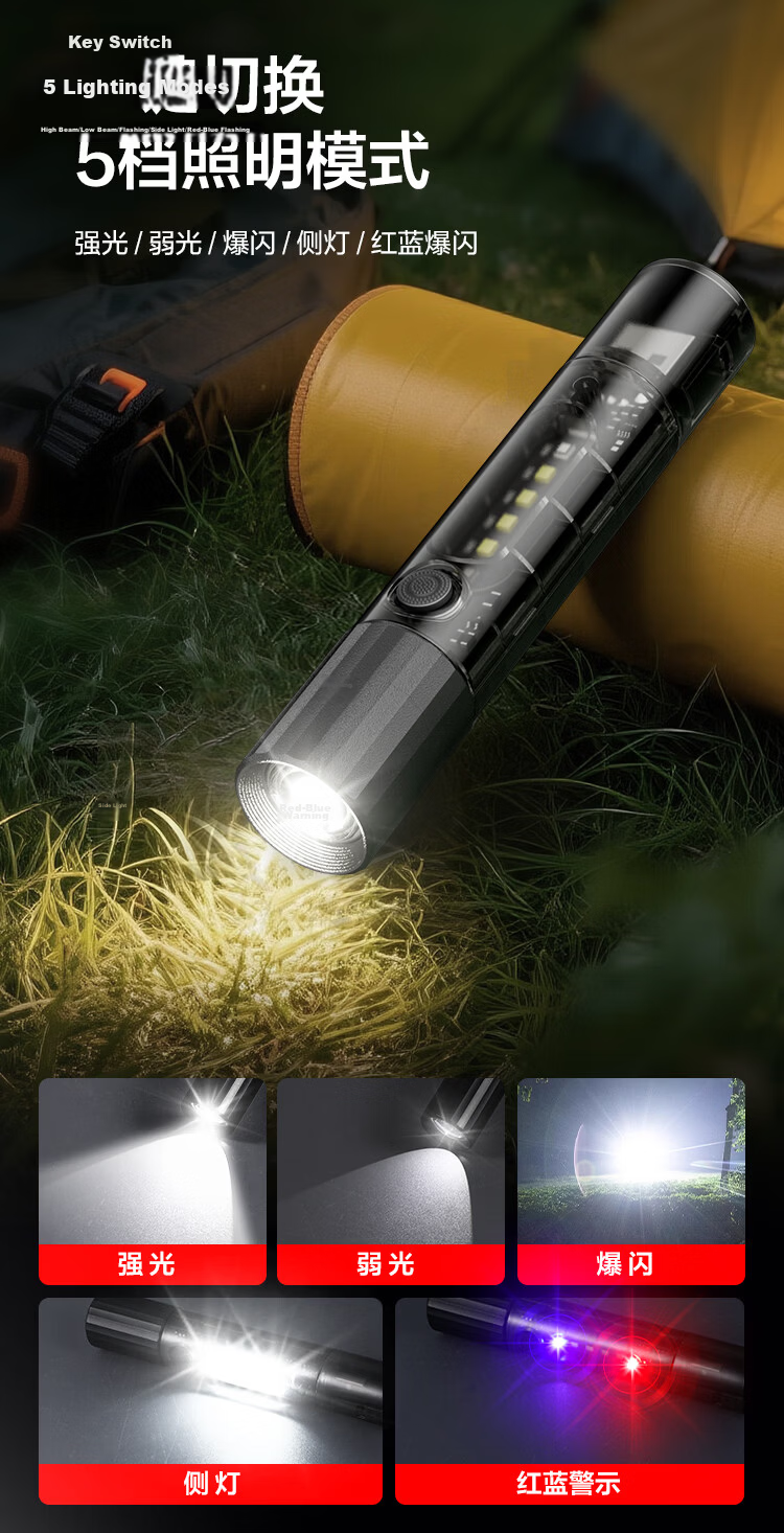 JD Jingzao Zoomable High-Power Long-Range Flashlight Outdoor Multifunctional Side Light Rechargeable Lithium Battery Ultra-Long Endurance 10