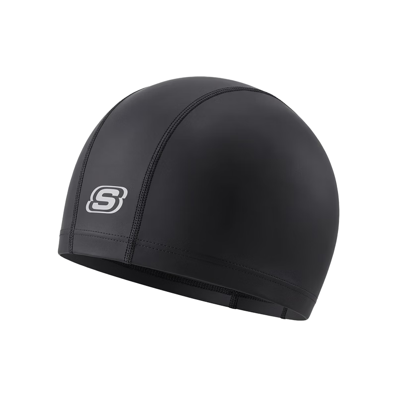 Skechers Swim Cap Unisex Long Hair Fashion Comfortable Fabric Ear Protection Non-Tight Non-Sticky Hair Swim Cap - Glossy Black