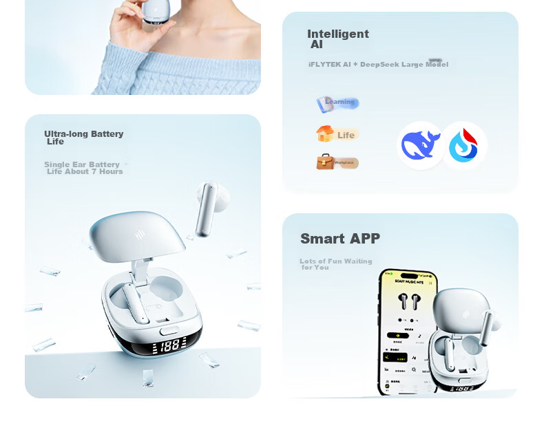 Soaiy MT5 Semi In-Ear True Wireless Bluetooth Earphones 2026 New Model Premium Sound Quality Long Battery Life AI Translation Noise-Cancelling Call Compatible with Apple Huawei Xiaomi Birthday Gift Si 4