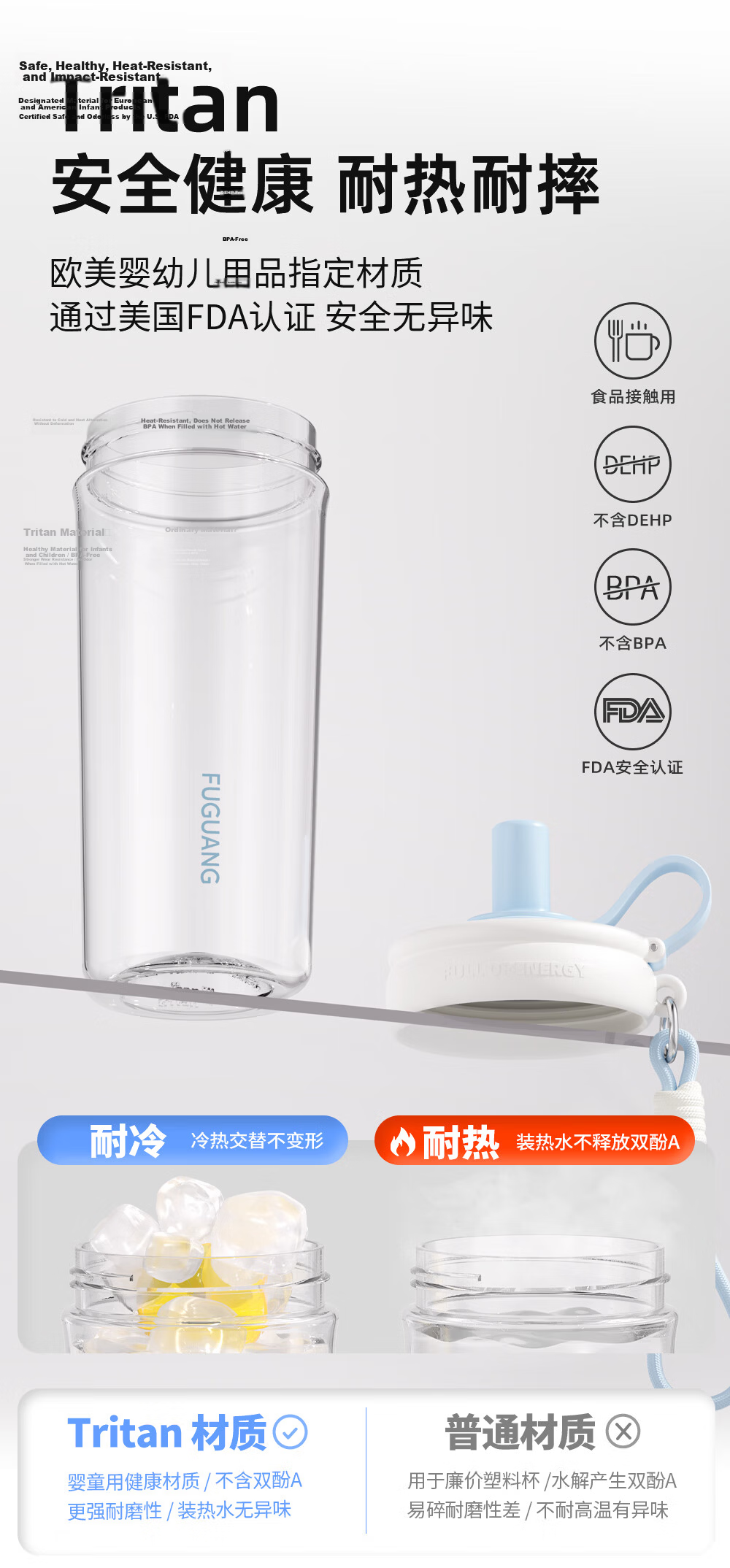 Fuguang Large Capacity PPSU Straw Plastic Water Bottle for Men, Women, Students, and Children with Carry Strap Outdoor Tea Cup Pink White 760ML 7