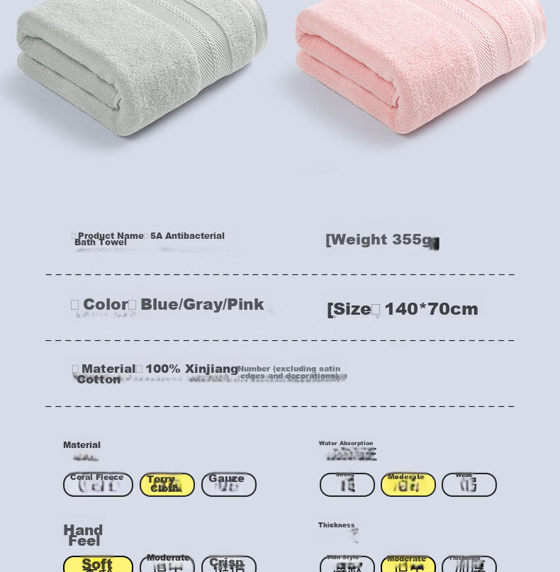 Grace Bath Towel 10A Antibacterial Thickened Quick-Dry Absorbent Large Adult Bath Towel Unisex Hotel Sports 11
