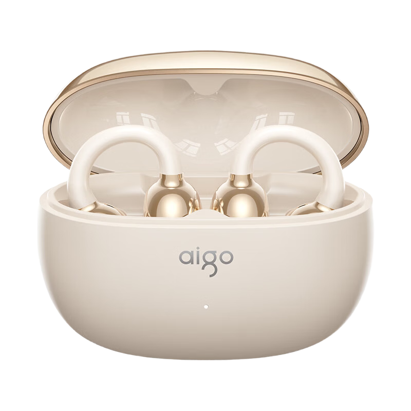 Aigo 2026 New AI Bluetooth Clip-On Wireless Bone Conduction Open-Ear Comfortable Long-Wear Sports Running Earphones CA88 Beige