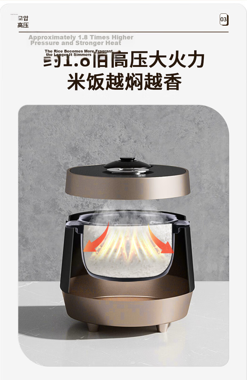CUCKOO Korean Imported Household Multi-Functional High-Pressure Rice Cooker with Maifan Stone Inner Pot, High-Pressure Cooking Pot, 5L Capacity for 4-5 People, CRP-Q1050FS 4