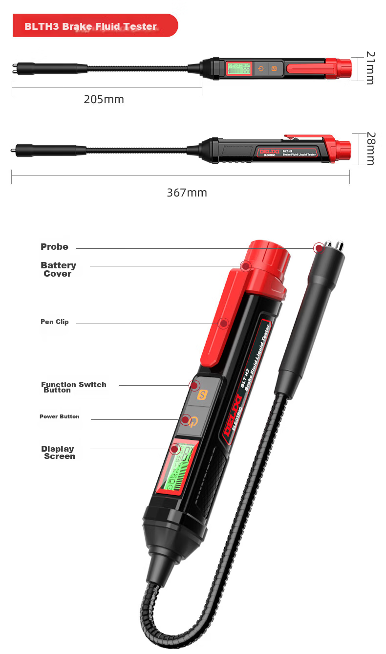 DELIXI ELECTRIC Brake Fluid Tester BLT H3 Automotive Brake Fluid Water Content Detector Pen with Extension Tube 16