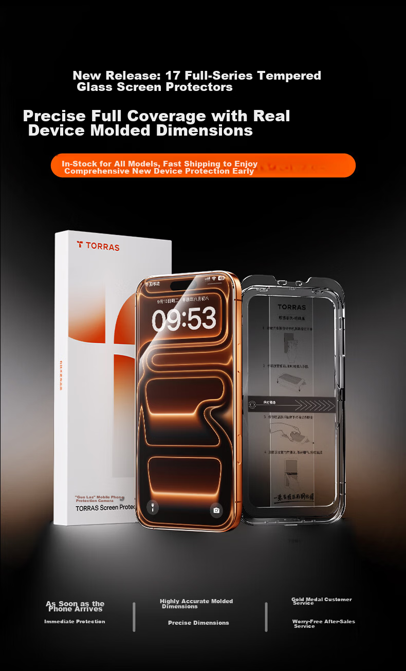 Torras Titan Full-Screen Protector 2-Pack for iPhone 17 Pro Max Tempered Glass Screen Protector, Anti-Drop, Full Coverage, Dust-Free, HD Film 1