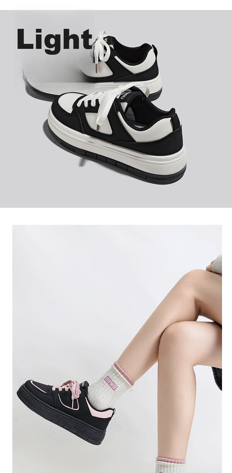 Global Original Black Matte Women's Shoes 2026 New Spring Korean Style Casual Thick Sole Sports Sneakers 12