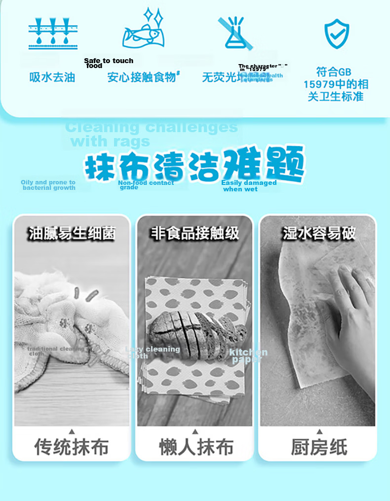 Miaojie Disposable Cleaning Cloth 25x20cm 60 Sheets Kitchen Dishwashing Oil Removal Tool 2