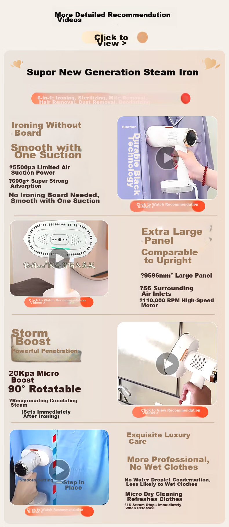 SUPOR Titanium Steam Suction Ironing Machine Base Station Suction Ironing Machine 100g/min Suction Desktop Garment Steamer Handheld Electric Iron S228A Gift for Women 31