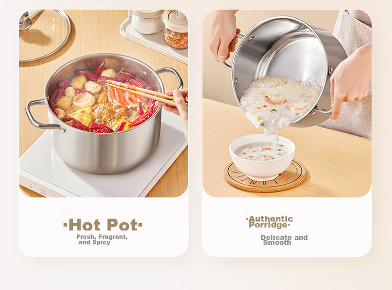 Bear 304 Stainless Steel Soup Pot Household Stew and Steam Pot 22cm Porridge Cooking Pot Compatible with Gas Stoves JG056-P02 8