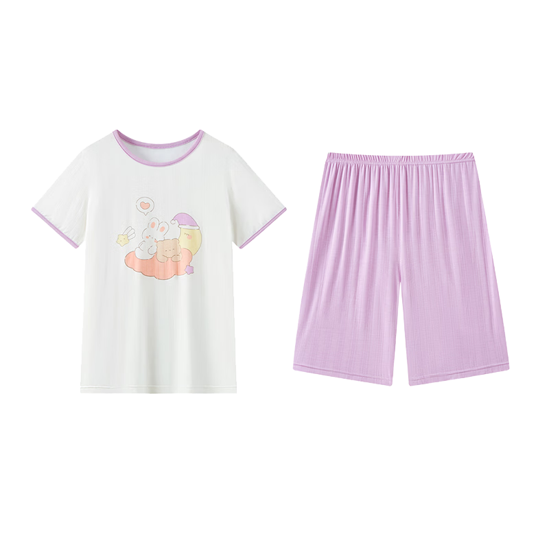 DEESHA [7A Antibacterial Comfort] Children's Pajama Set Air Conditioning Wear Spring And Autumn Girls' Cooling Short-Sleeve Loungewear for Older Childre
