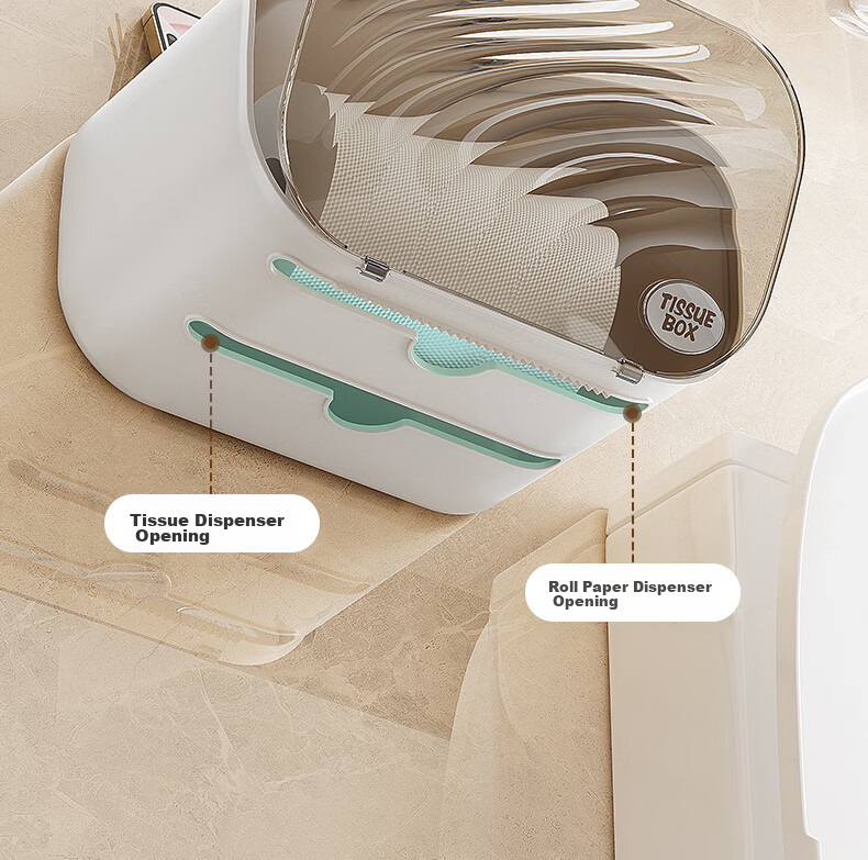 Baoshi Wall-Mounted Toilet Paper Holder No-Drill Tissue Box Facial Towel Storage Rack White 12
