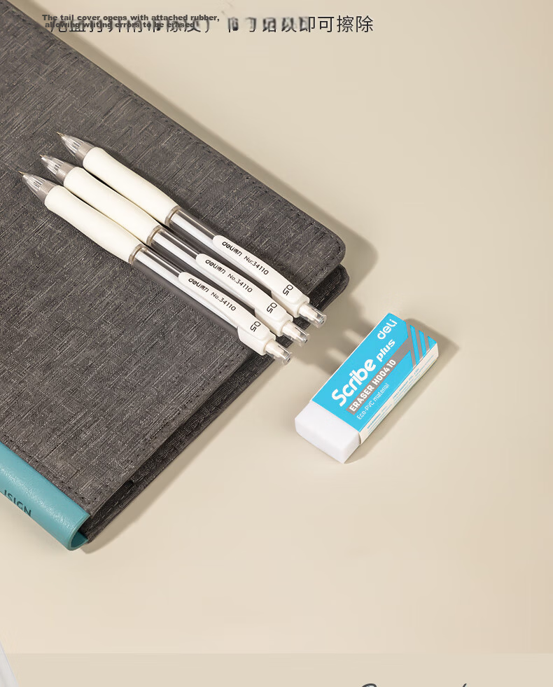 Deli Hand Protector Large Area Grip Cushion Anti-Fatigue Break-Resistant 0.5mm Mechanical Pencil (3 Pencils + 1 Lead) White 34110 2