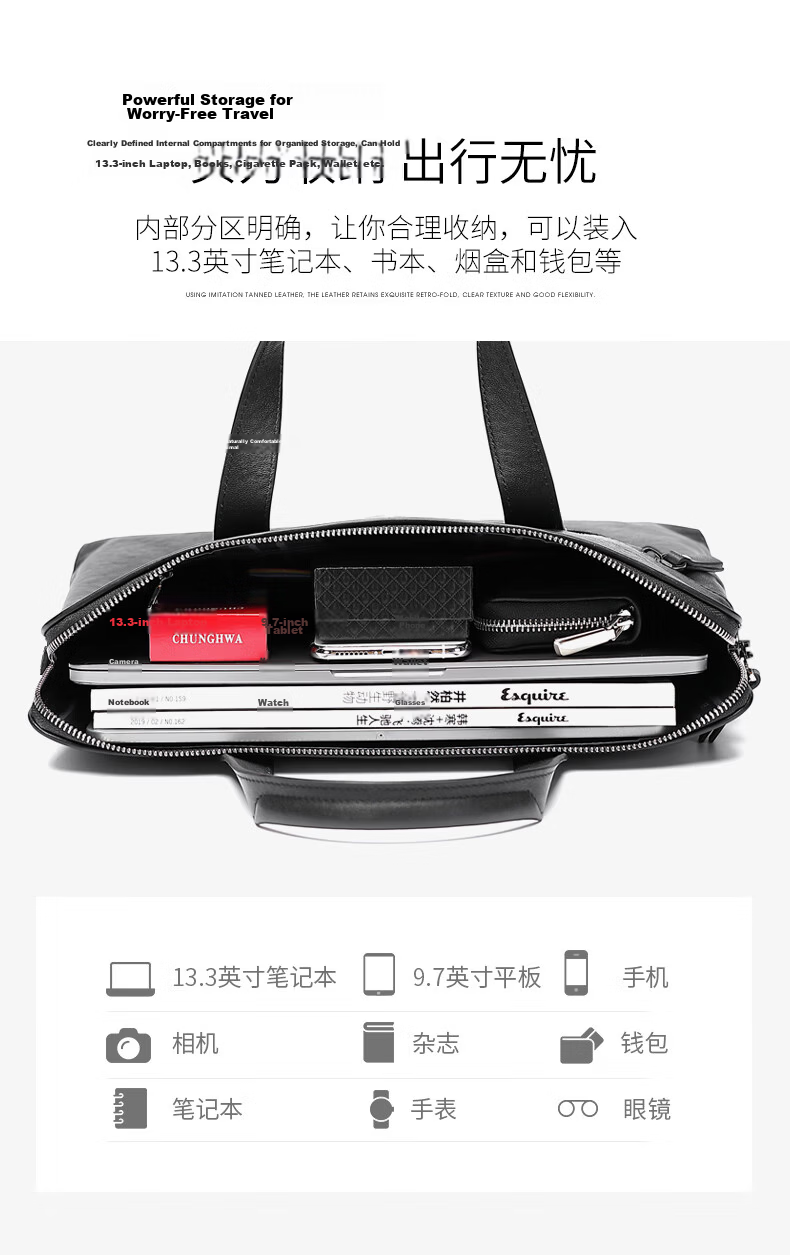 American Bison Men's Genuine Leather Business Briefcase Horizontal Casual Laptop Bag Birthday Gift 5