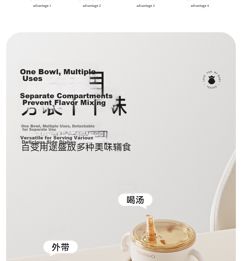YEEHOO Baby Soup Straw Bowl Rice Cereal Cup Spout Feeding Bowl Porridge Drinking Water PPSU Special Tableware Children's Lunch Box 2