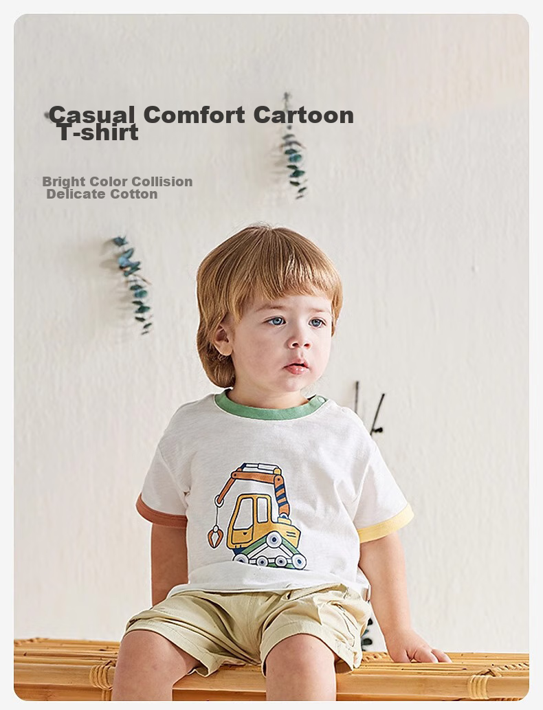 DAVE & BELLA Children's Short-Sleeve Summer Wear, Boys' Cartoon T-Shirt, Stylish Casual Color-Block Top 1