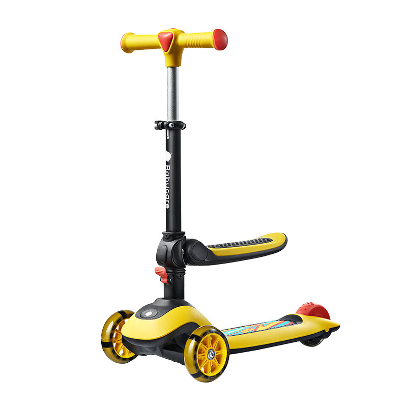 Babycare Children's Scooter 2-6 Years 2-in-1 Foldable Gravity Steering Baby Ride-On Birthday Gift Rock Yellow