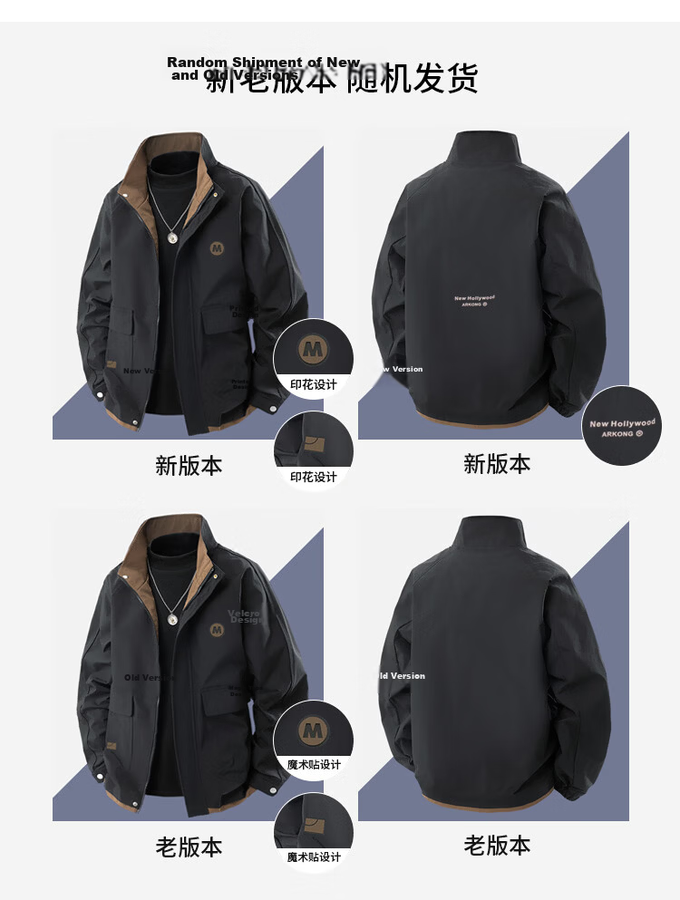 TUCANO Men's Spring Autumn Loose Jacket Stand Collar Casual Retro Workwear Black 4XL 20