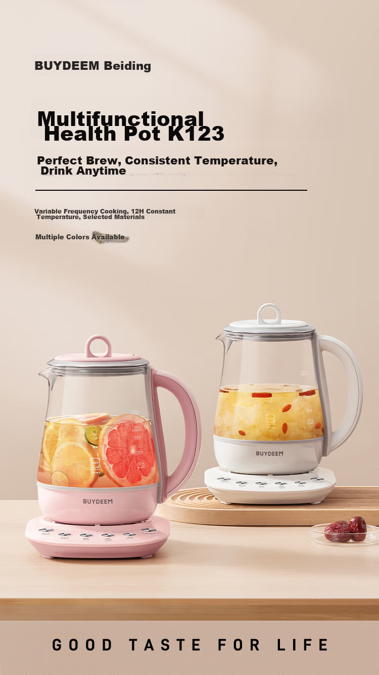 Buydeem Glue-Free Multifunctional Herbal Health Pot Temperature-Controlled Mini Glass Tea Kettle 1.5L K123 Off-White 2